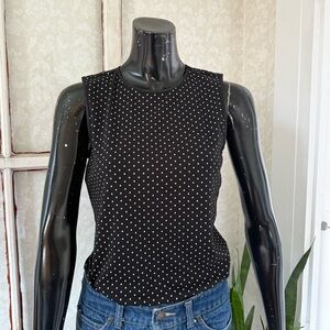 Christopher & Banks 100% Cotton Black Sleeveless Tank White Polka Dots Sz Small